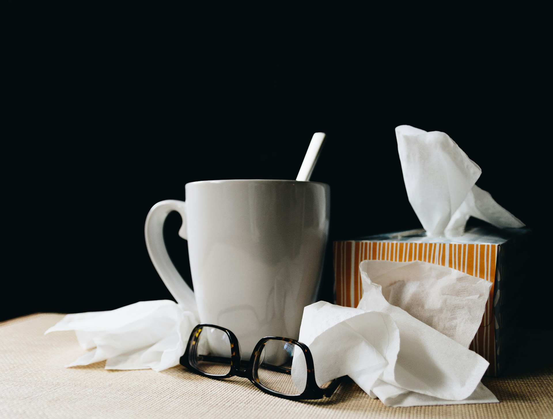 tea cup and other items for when sick - common illnesses and gum disease